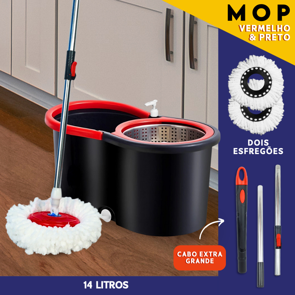 Mop Giratório com Balde Centrífuga 14L Cabo Inox