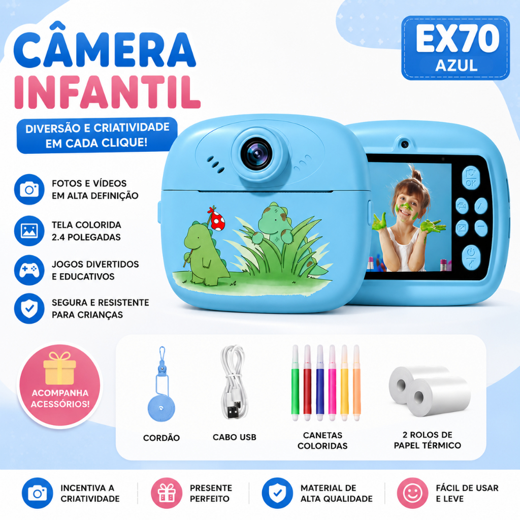 Câmera Infantil Instantânea Filmadora Full Hd Di