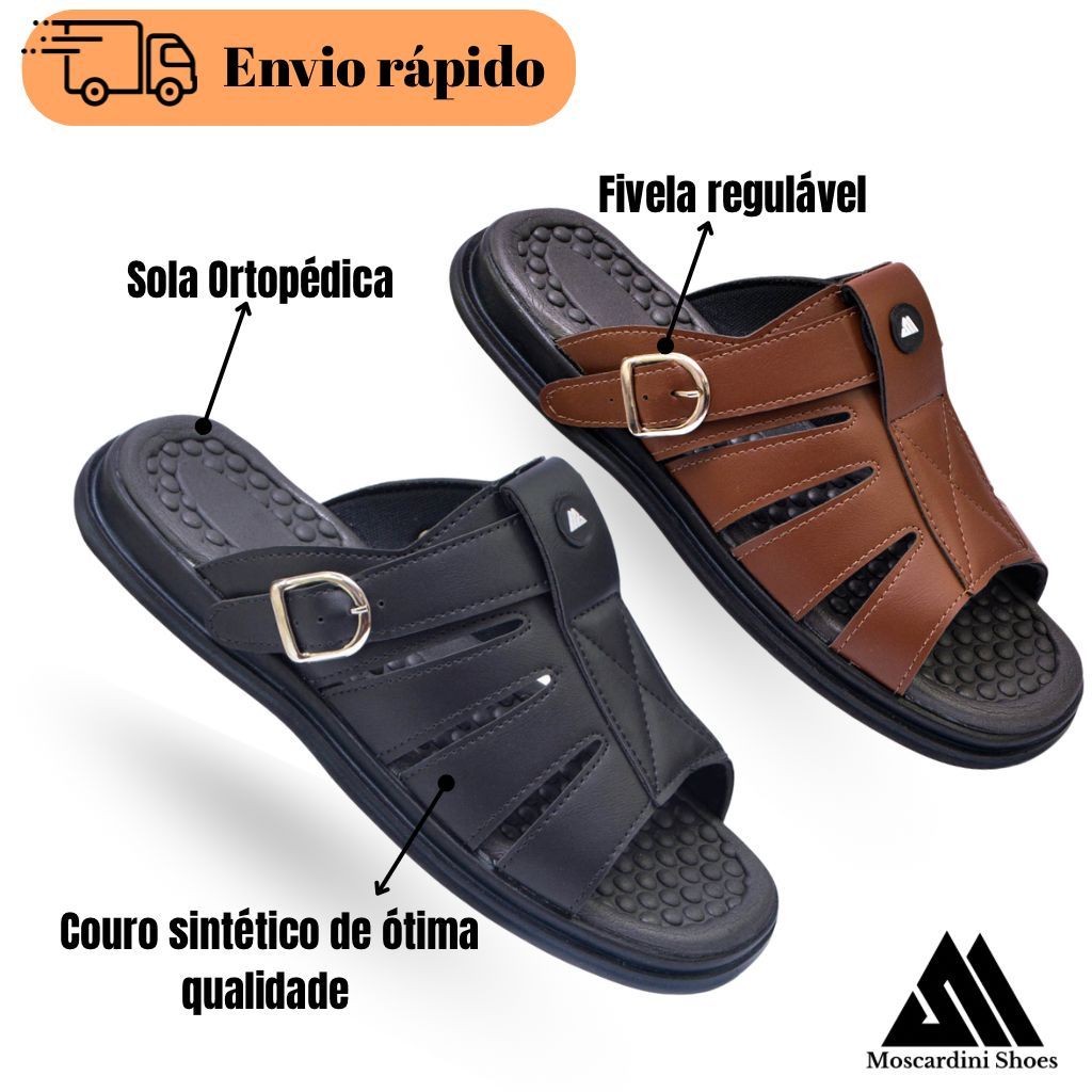 Sandália Masculina Ortopédica AntiStress Couro S