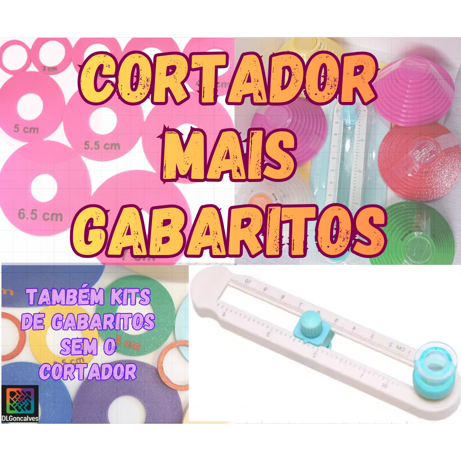 Kit 8, 10 ou 16 Gabaritos de Plástico + Cortador 