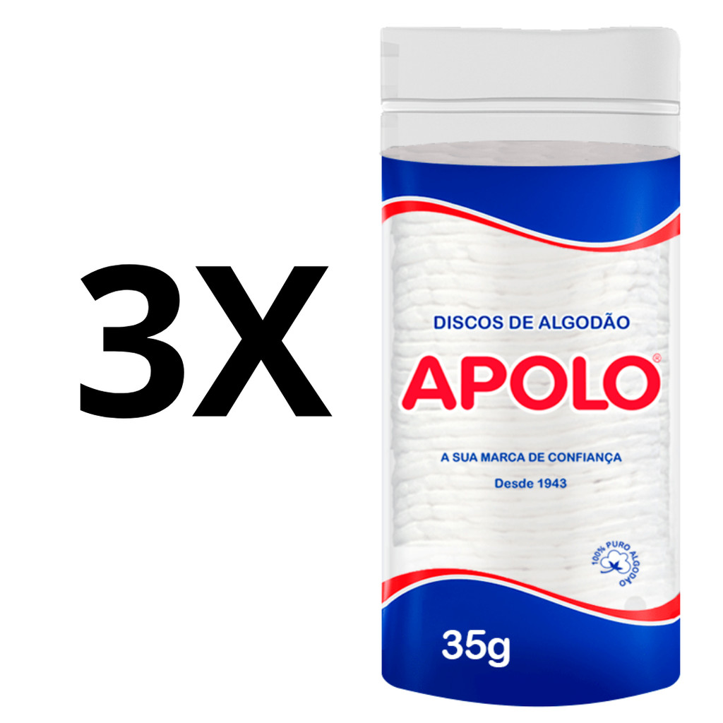 Kit 3 Algodão Disco Apolo Limpeza Facial Remove