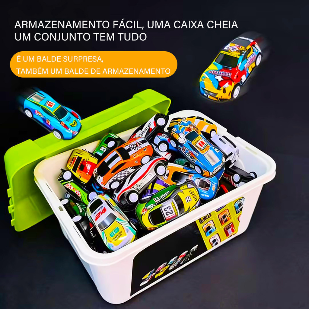 Kit 40 Carrinhos Mini Infantil Sortidos + Caixa Or