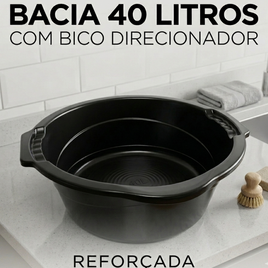Bacia Plástica 40L Grande Reforçada Com Bico Dir