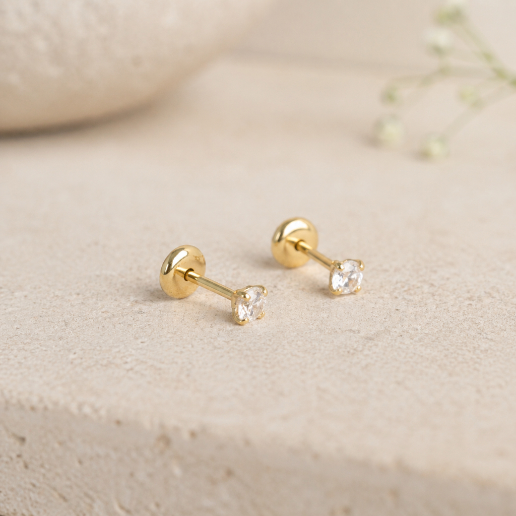 Brinco Pedrinha Zircônia 3mm Folheado a Ouro 18k 