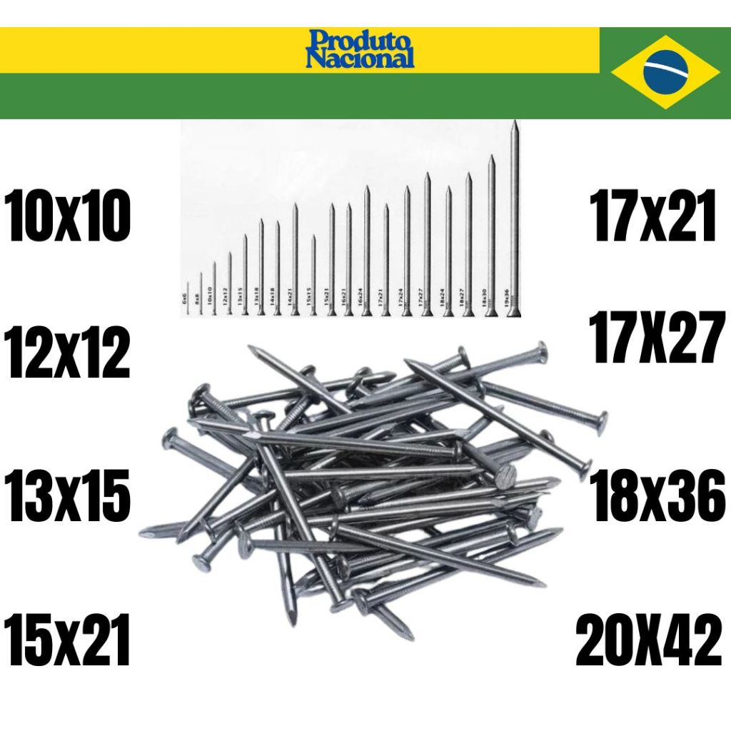 Prego 10×10 12×12 17X27 18X36 Pacote 500