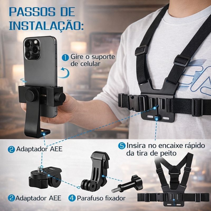 Suporte Peitoral Ajustável para Celular GoPro Gra