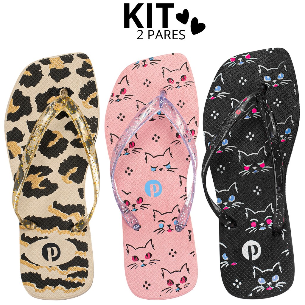 Kit 1,2 e 3 ParesChinelo Feminino Casual Leve Anti