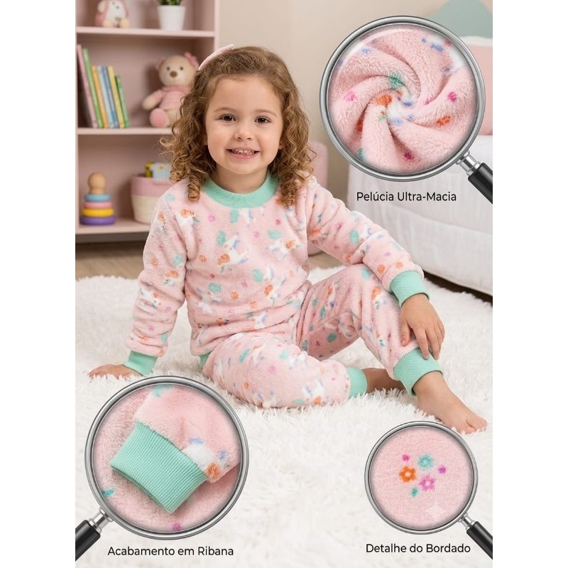 Pijama Fleece Menina e Menino Inverno Quentinho.
