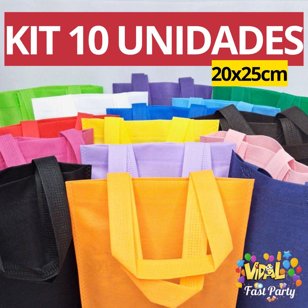 Kit 10 Sacolas Ecobag TNT 20×25 Com Alça Res