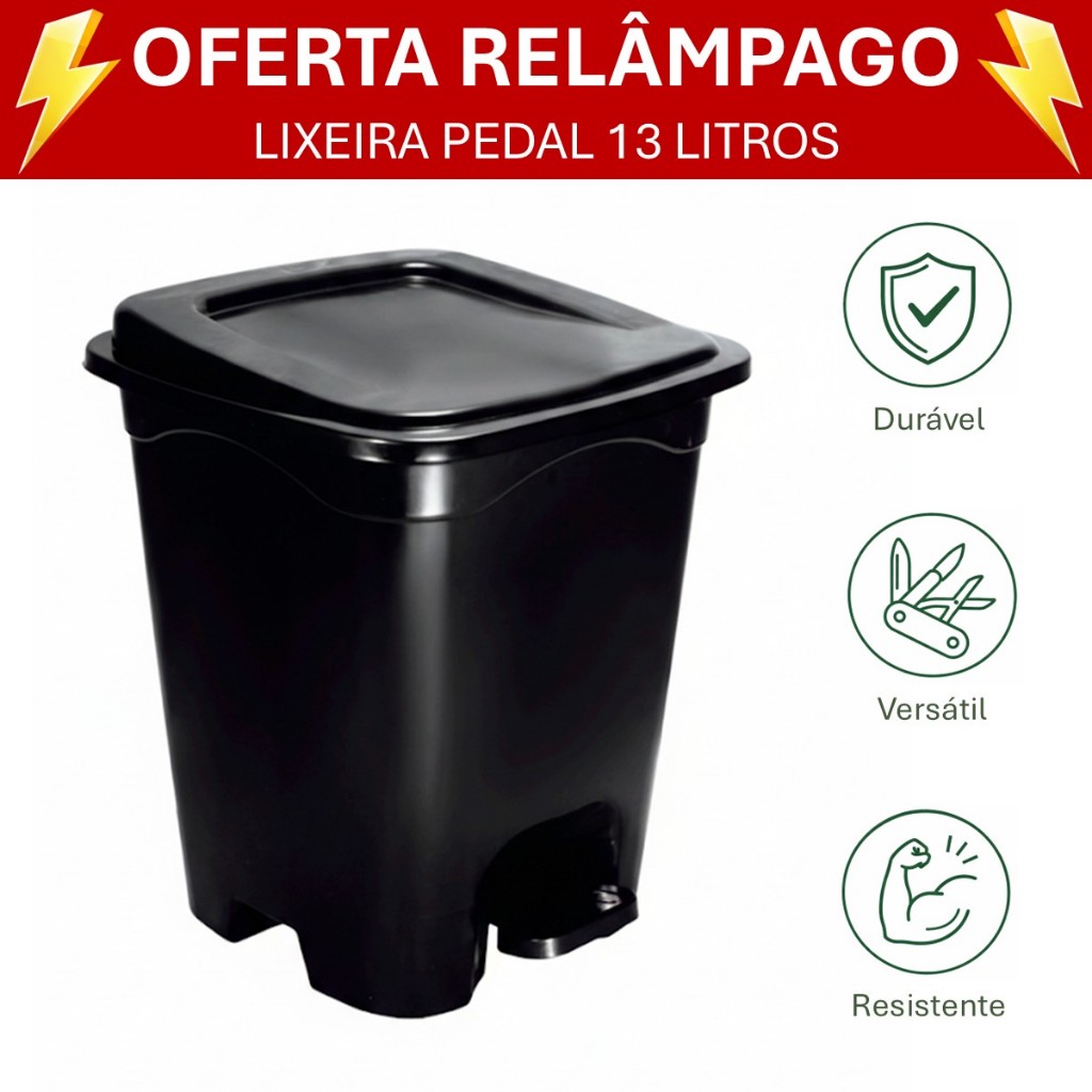 Lixeira Quadrada 13L com Pedal e Tampa | Moderna R