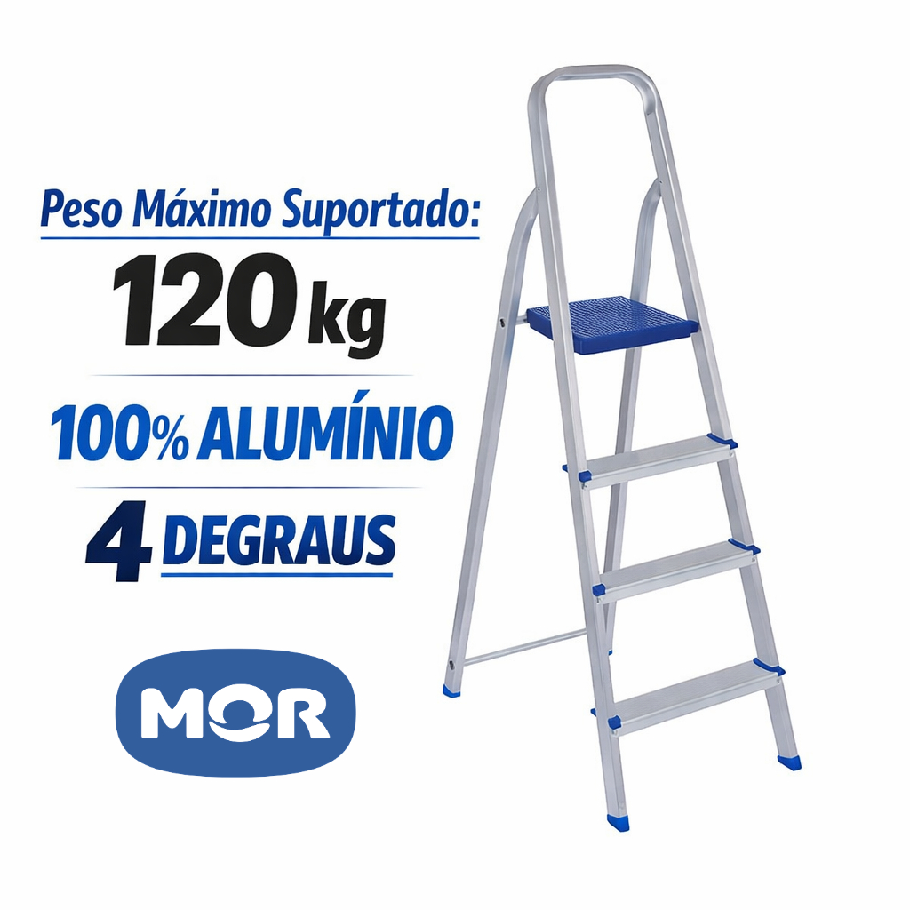 Escada Alumínio 4 Degraus Azul – MOR –