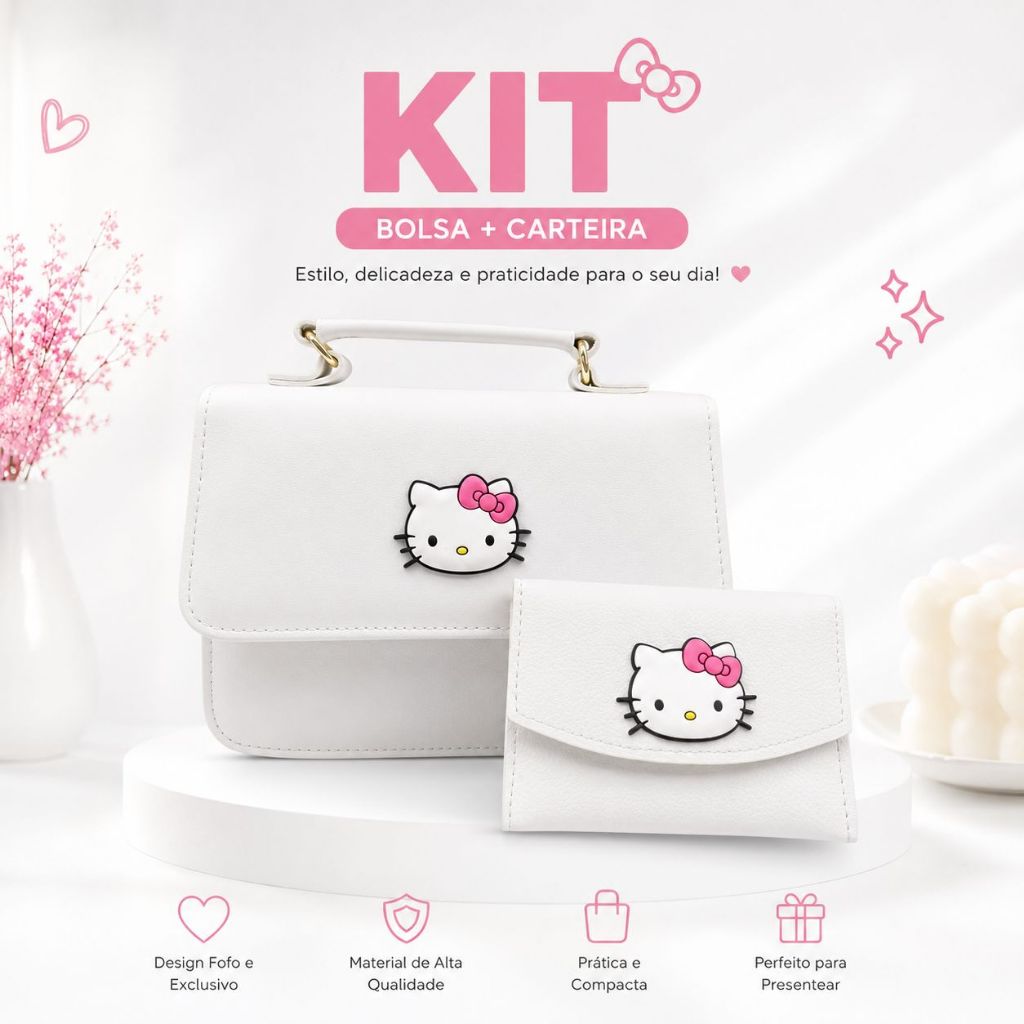 Bolsa Feminina Carteira Infantil kit Presente Hell