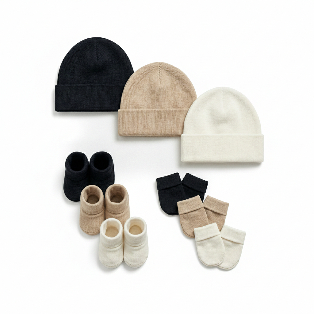 Kit Enxoval Bebê 9 Peças – Touca, Luva e P