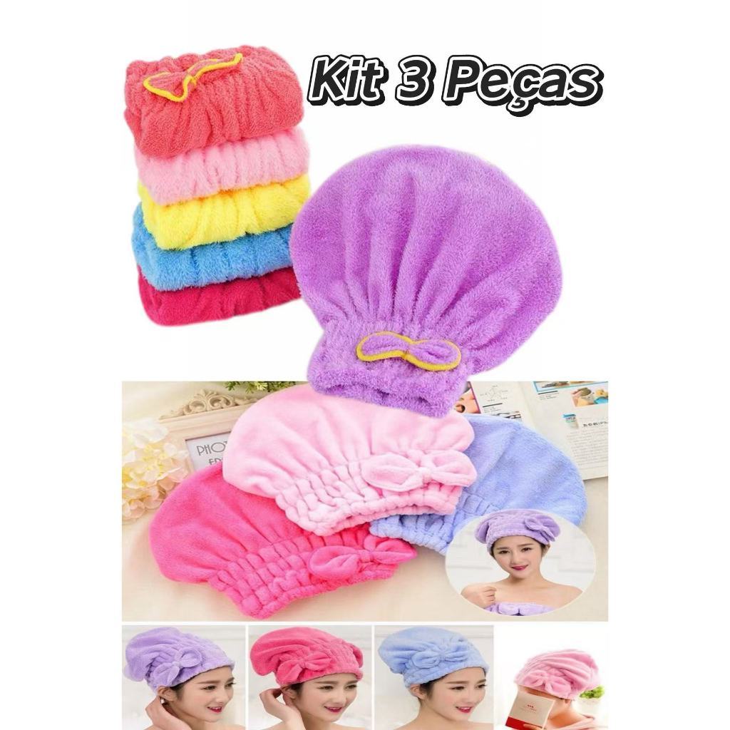 Kit 3 Touca para seca cabelo Mágica Touca de Banh