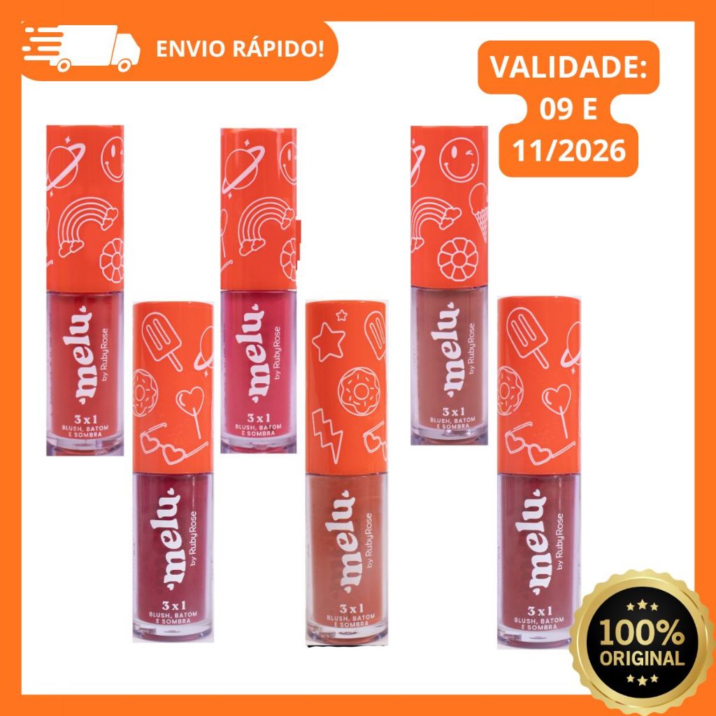 Blush, Batom E Sombra 3 Em 1 Melu Multifuncional A