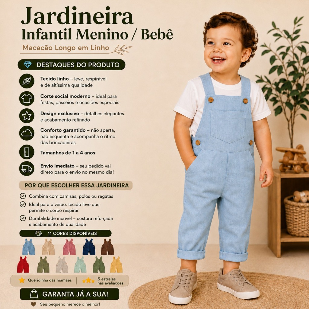 JARDINEIRA LONGA Infantil Menino Bebê / Macacão 