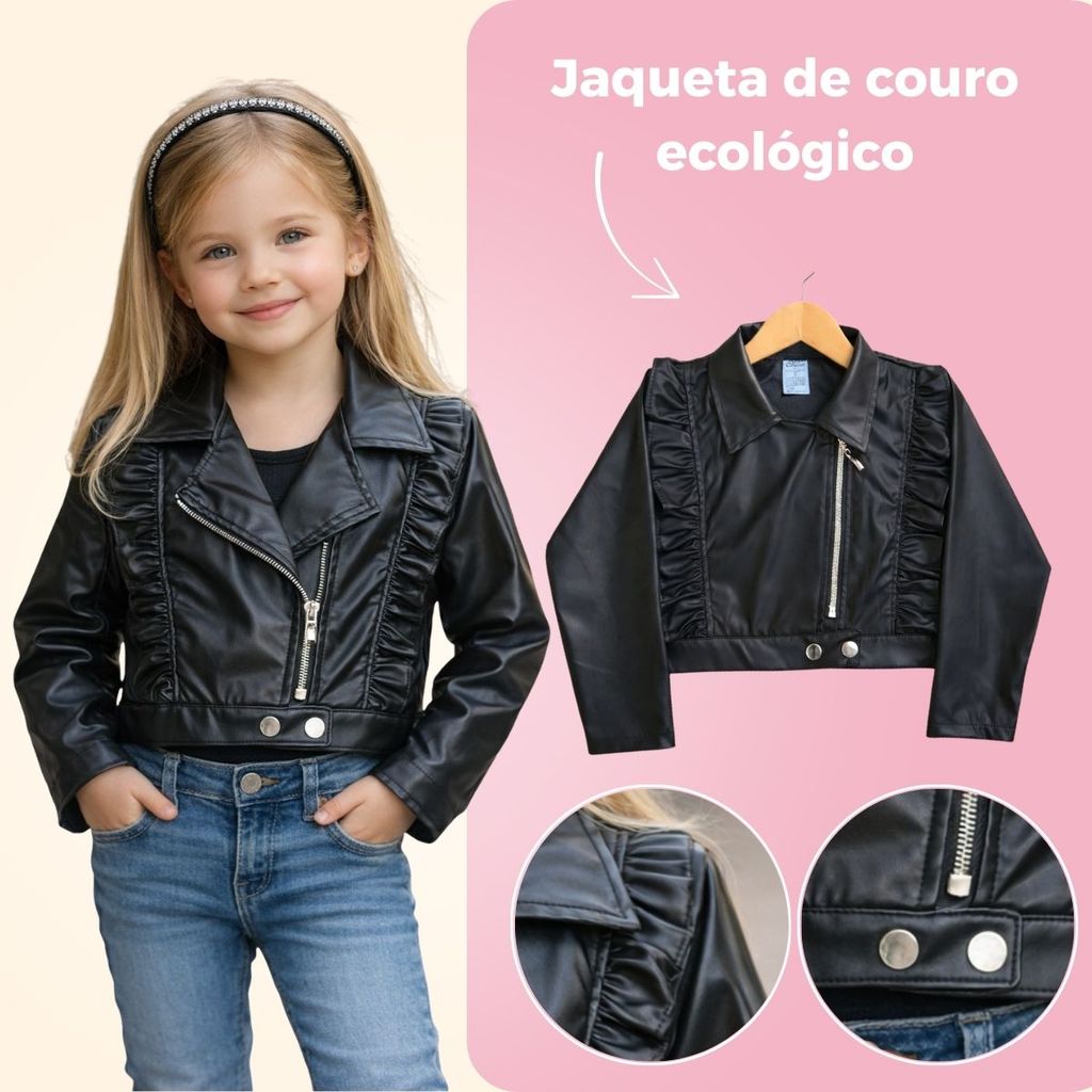Jaqueta Feminina Infantil em Couro Ecologico com z