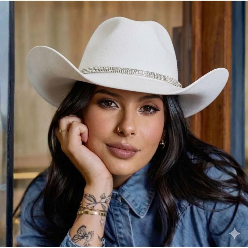 Chapéu Country Feminino Branco Mizu com Faixa de 