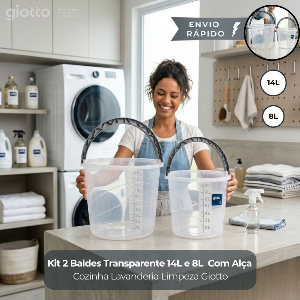 Kit 2 Baldes 14 e 8 Litros Com Alça Resistente Tr