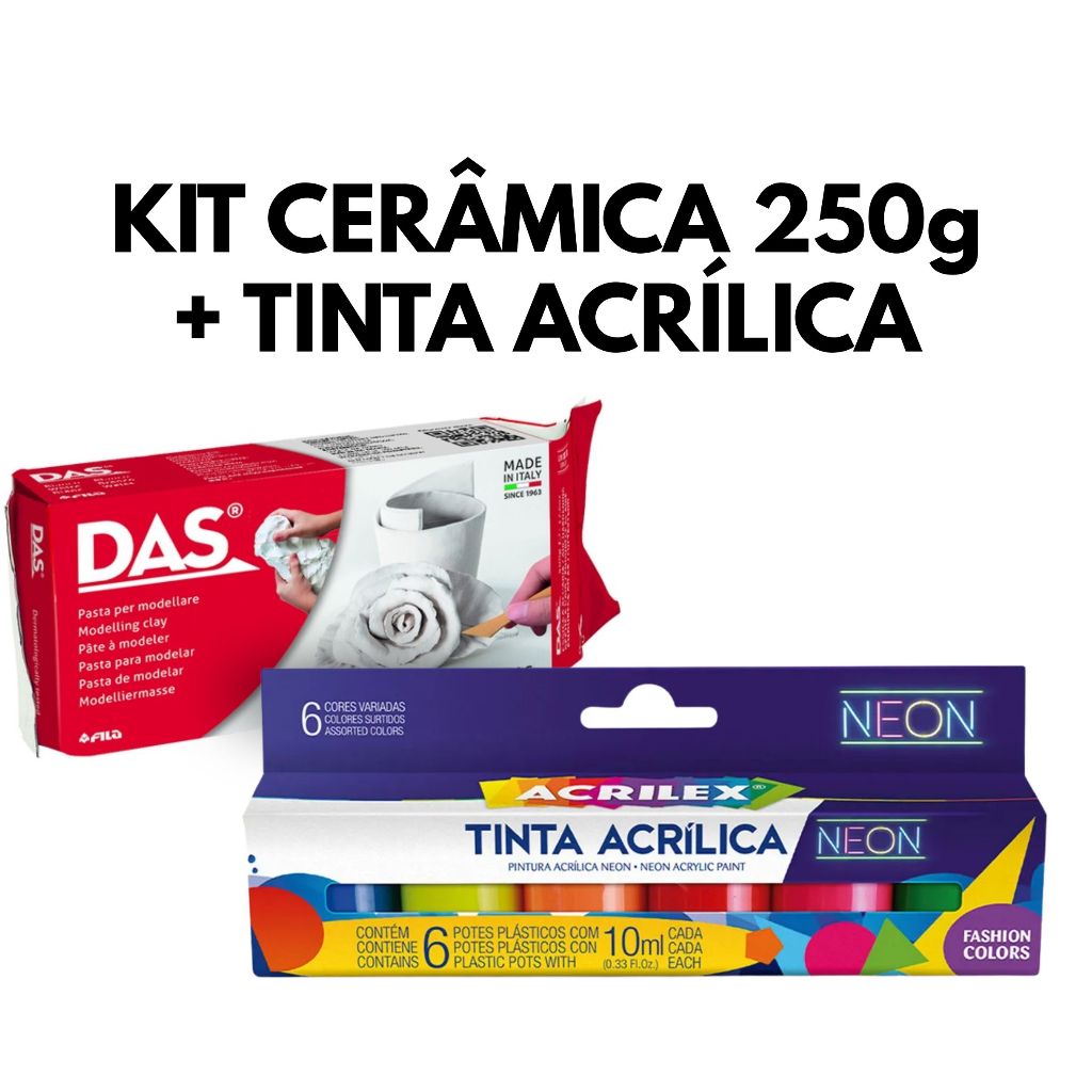 Kit Massa para Cerâmica Fria 250g + 6 Tintas ACR