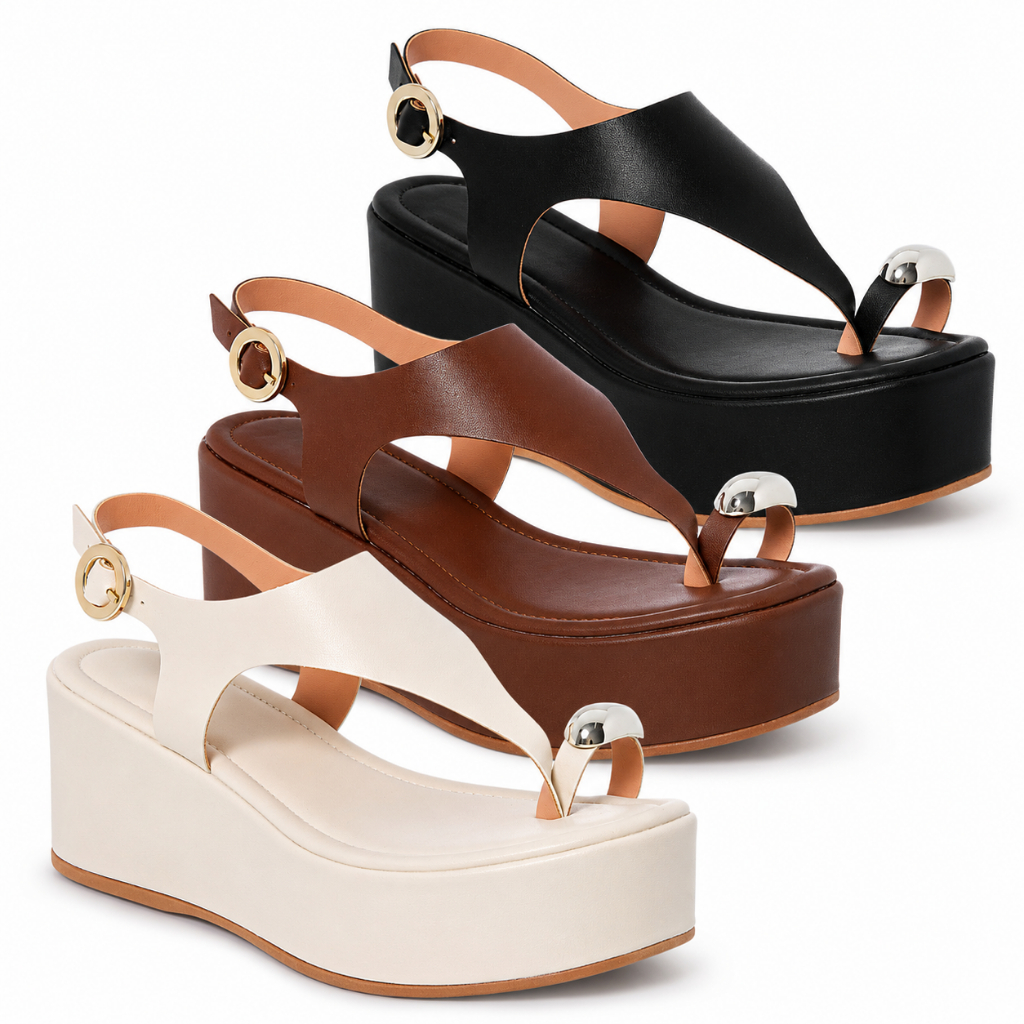 Sandália Plataforma Feminina Fivela Anabela Moder