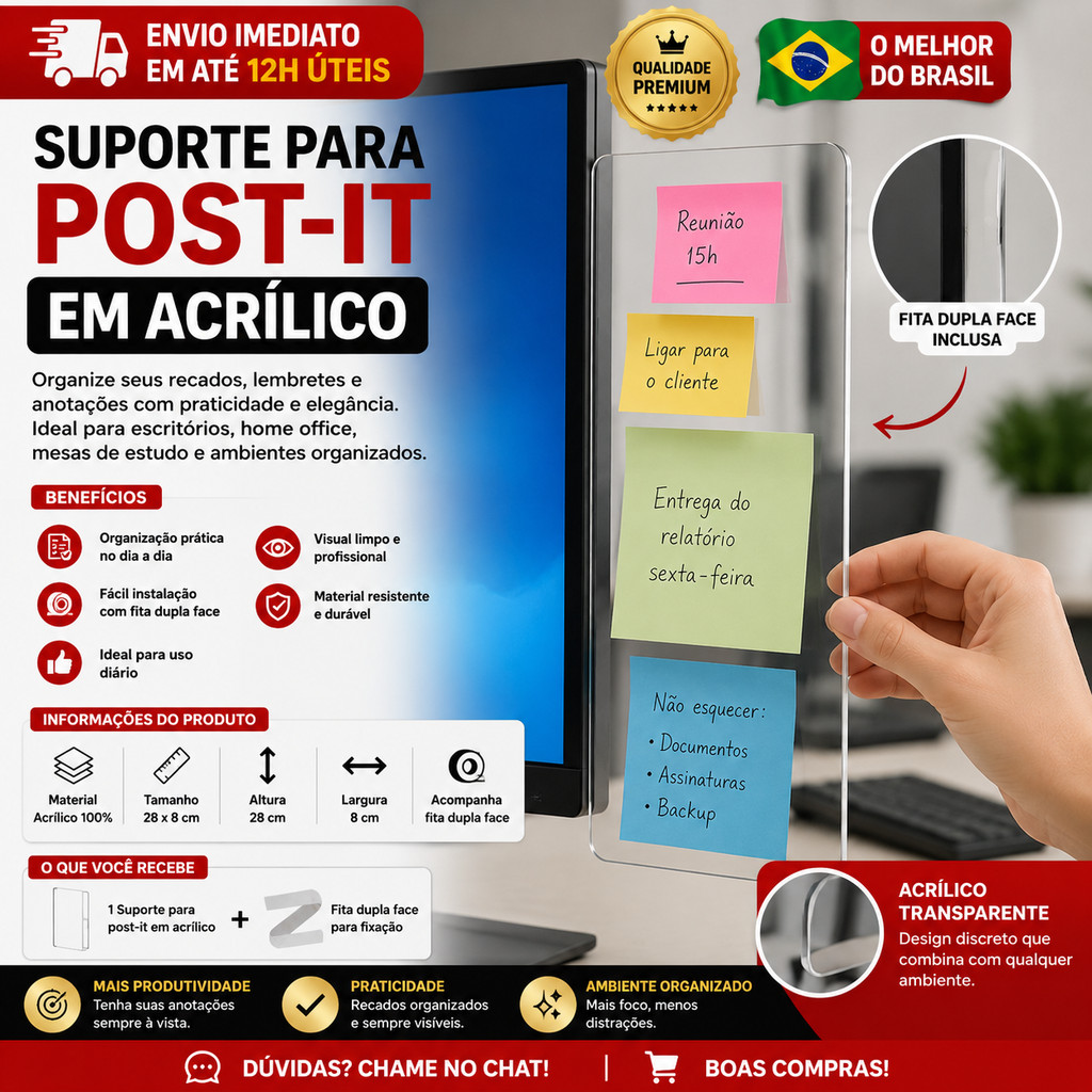 Suporte de monitor para blocos de notas, anotaçã