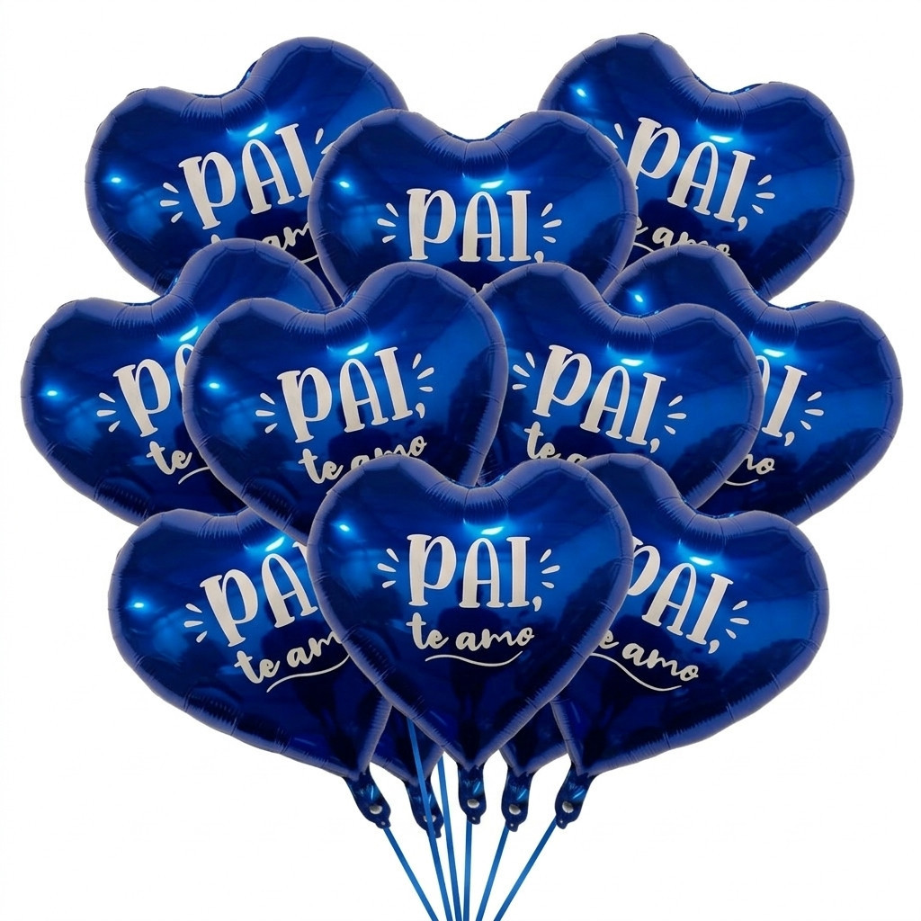 Kit 10 Balões Metalizados Coração Azul Pai, Te