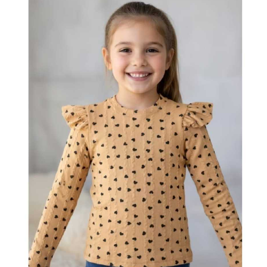 Blusa Feminina Infantil Coração Com Ombro Franzi