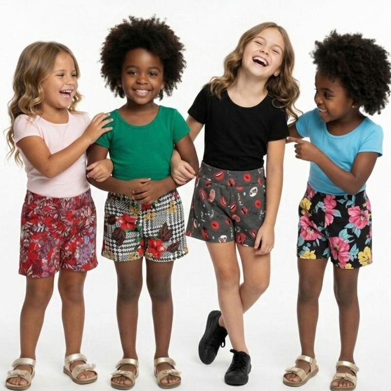 Kit 4 Shorts Infantil Estampado Menina Tam 4 a 12 