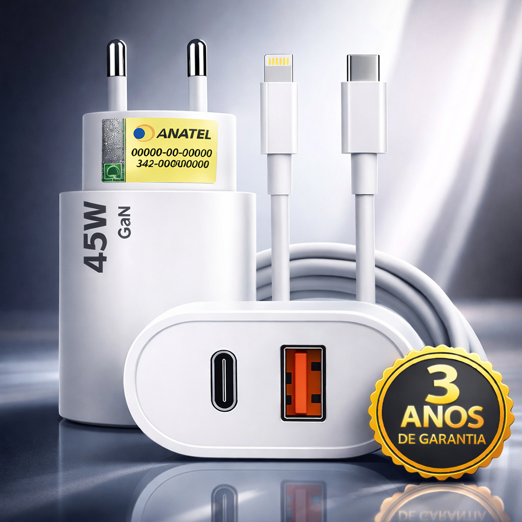Carregador Turbo 45w Rápido Usb-c Branco Compatí