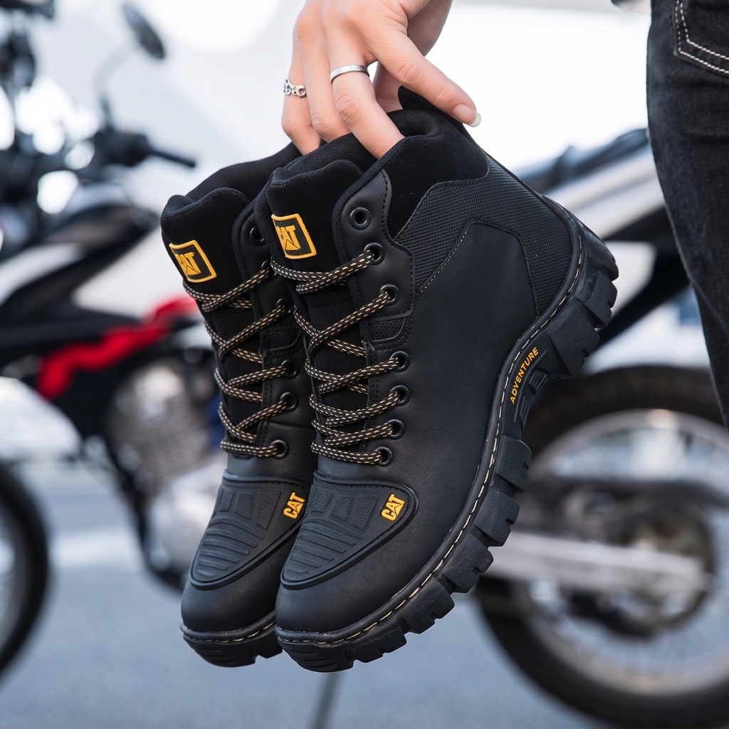 Bota Masculina CAT Coturno Preto Couro Sintético 