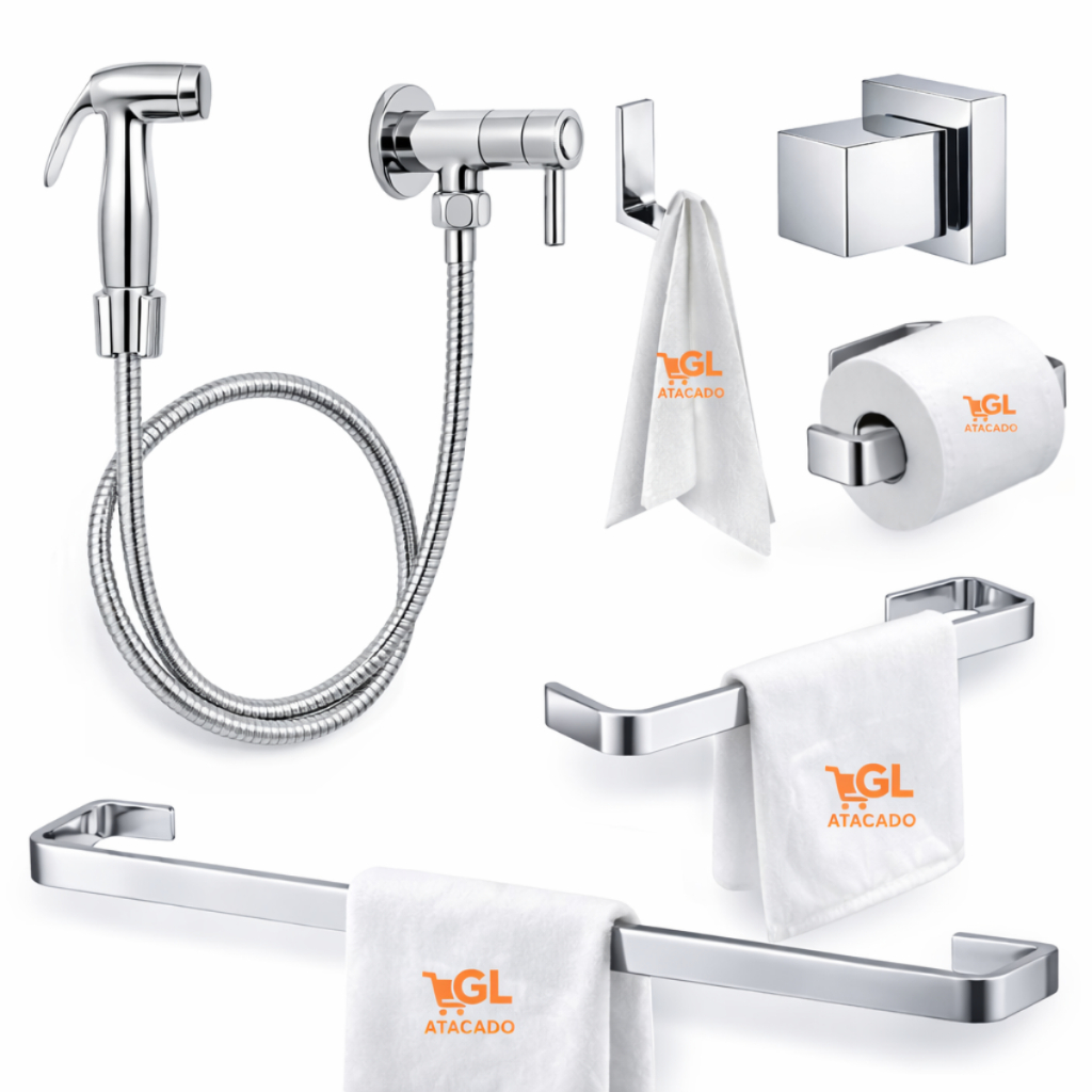 Kit Banheiro Completo Cromado Luxo 4 Peças + Duch