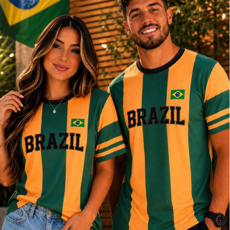 Camisa do Brasil Unissex Listrada Slim e Plus Size