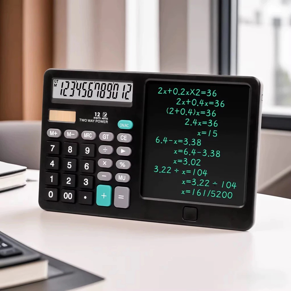 Calculadora 2 em 1 com Tela LCD para Escrita  Apag