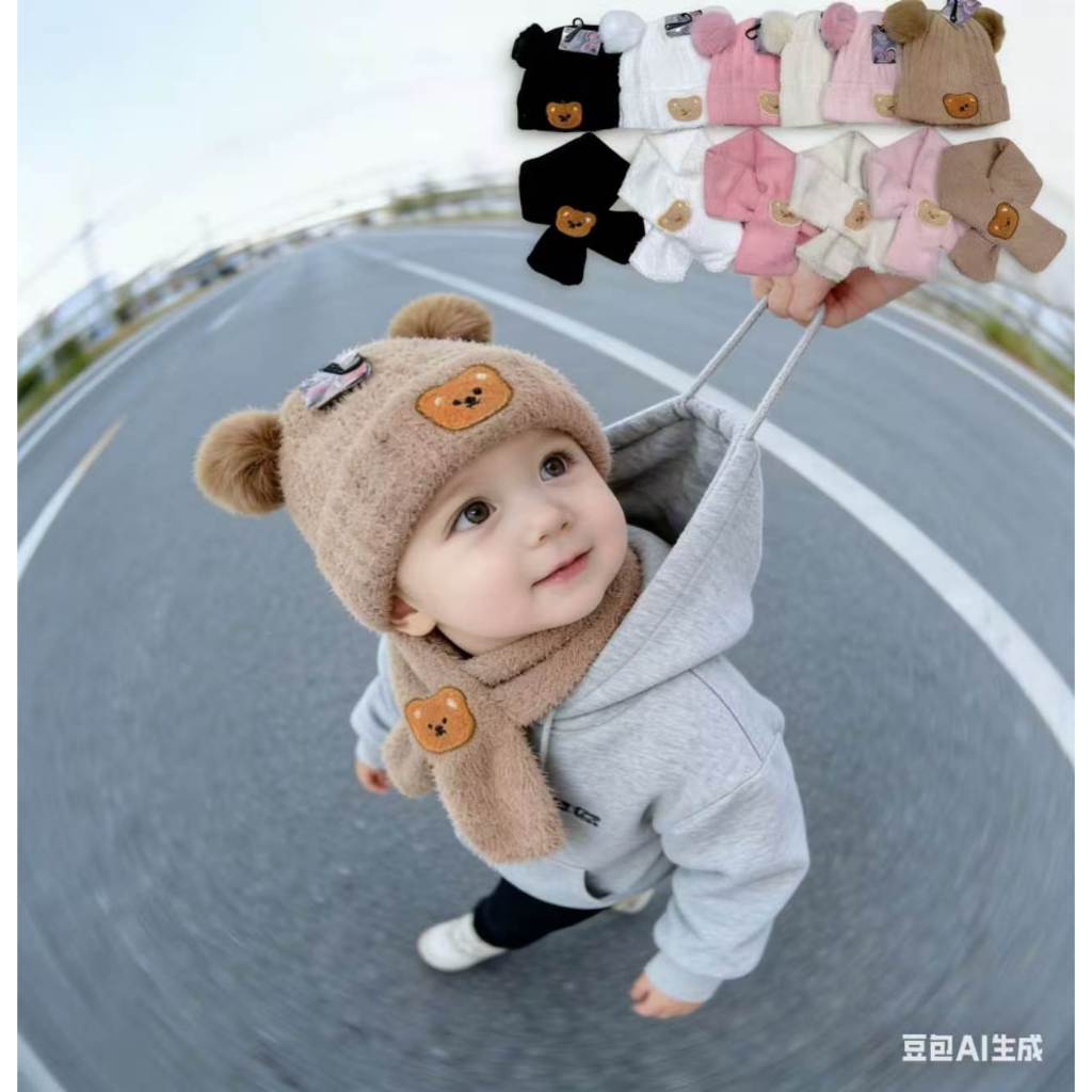 Gorros e cachecóis de lã coral com estampa de ur