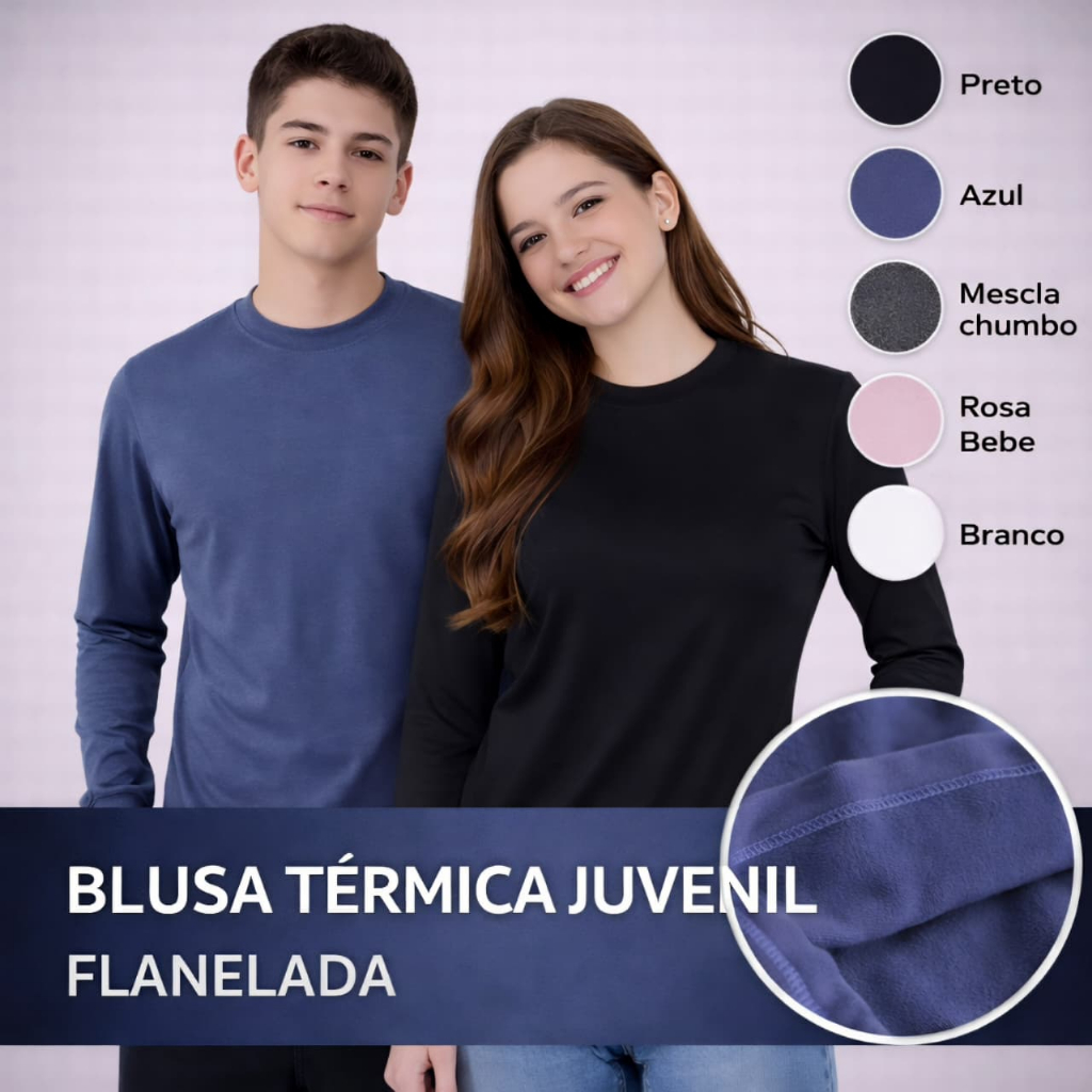 Blusa Térmica Infantil e Juvenil Flanelada Peluci