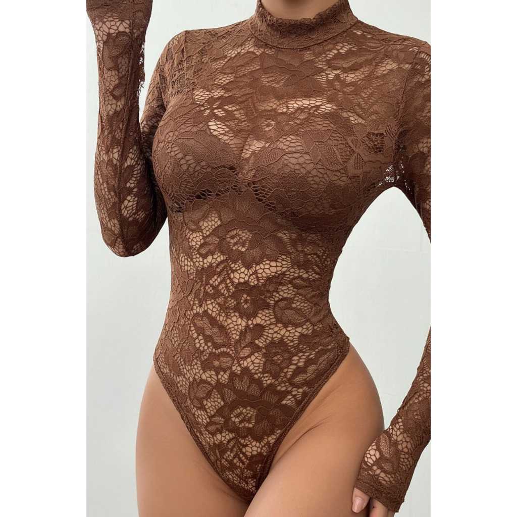 Bory Body Femenino Renda Manga Longa