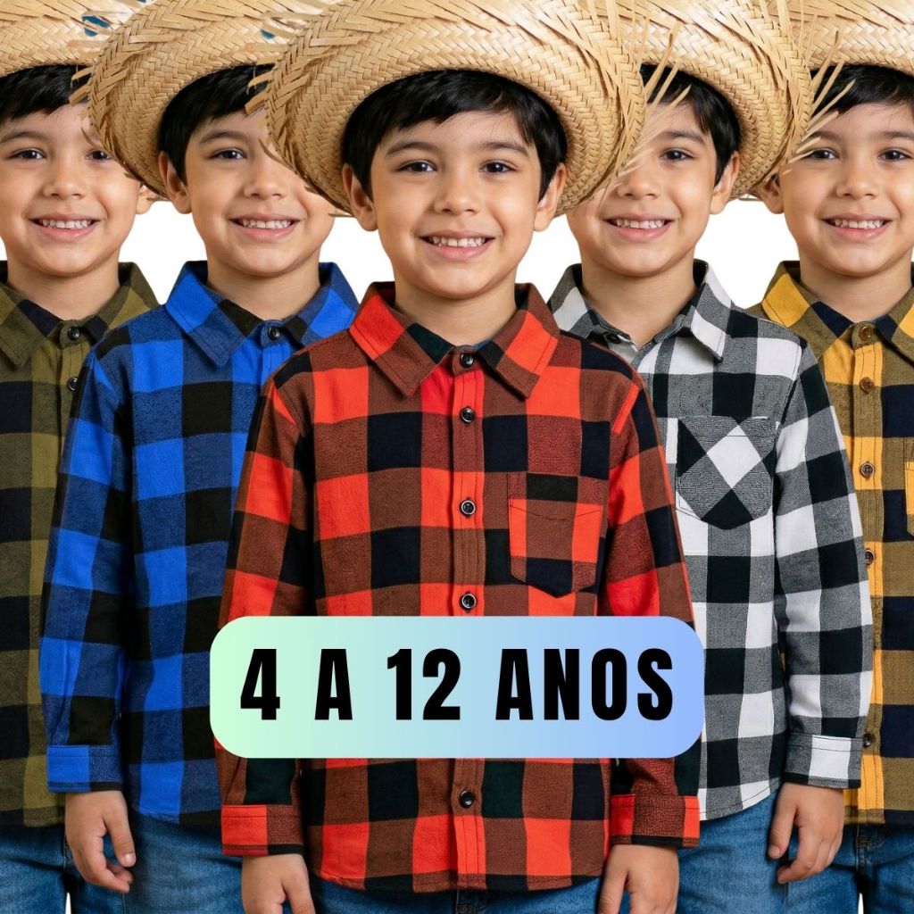 Camisa Estampa Xadrez Criança Infantil Flanelada 