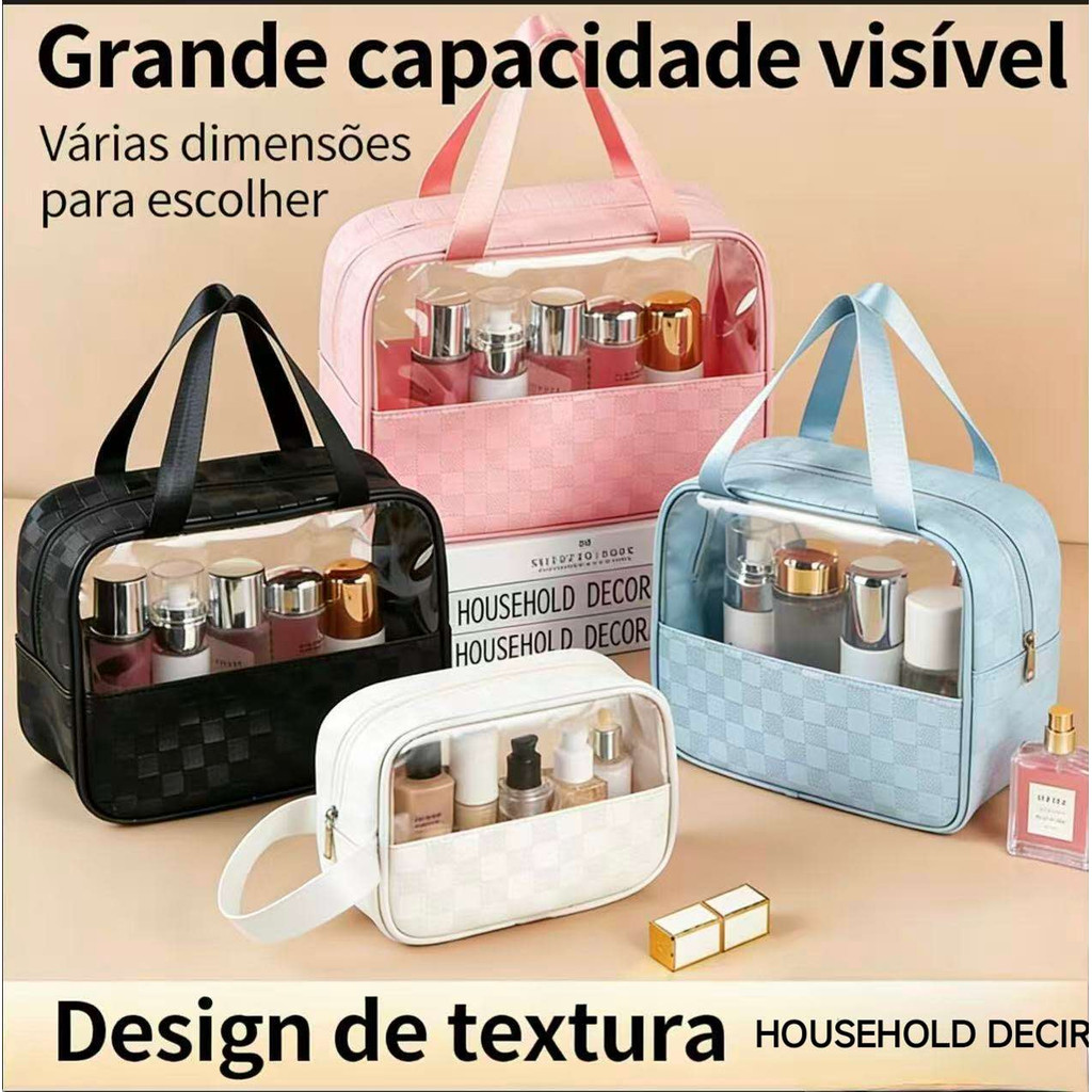 Kit 3 Peças Necessaire de Maquiagem Transparente