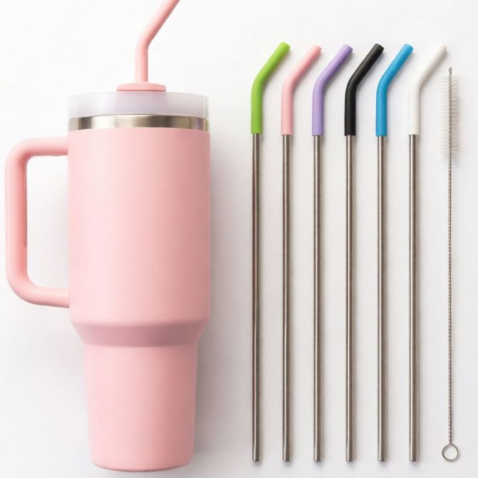 Kit Canudo de Aço Inoxidável 30cm com Ponta de S