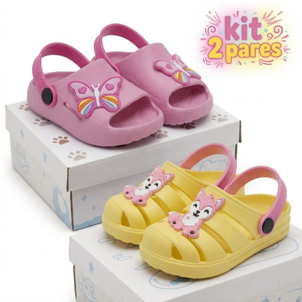 Kit 2 Sandalia Infantil Menina Sola Antiderrapante
