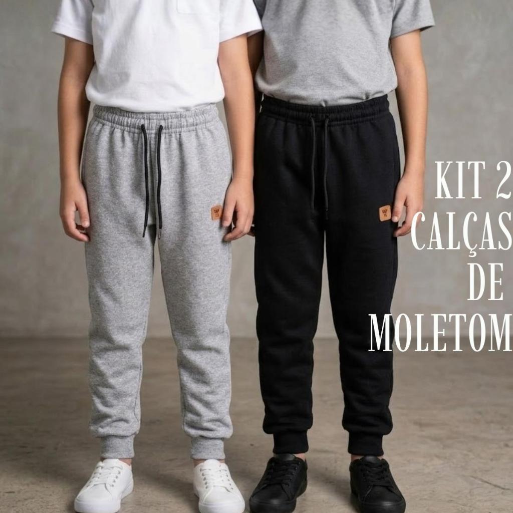 Kit 2 Calças Moletom Infantil Menino Jogger Frio 