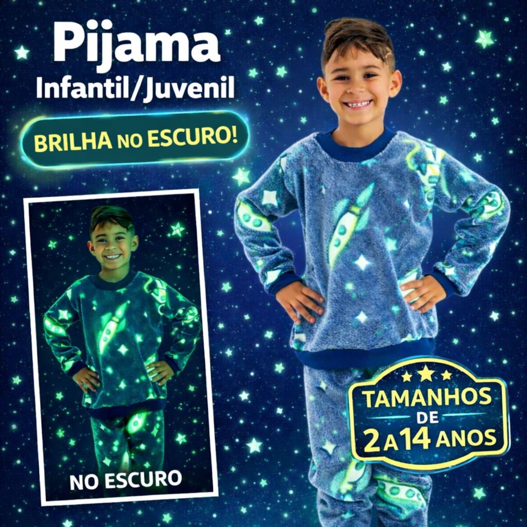 Pijama Infantil Brilha no Escuro Fleece Menino Juv