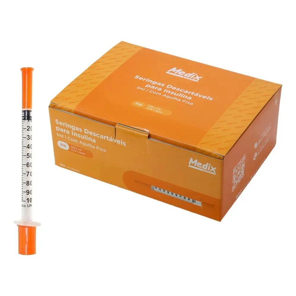 Seringa Insulina zero resíduo 1ml Ultra Fina 0,25