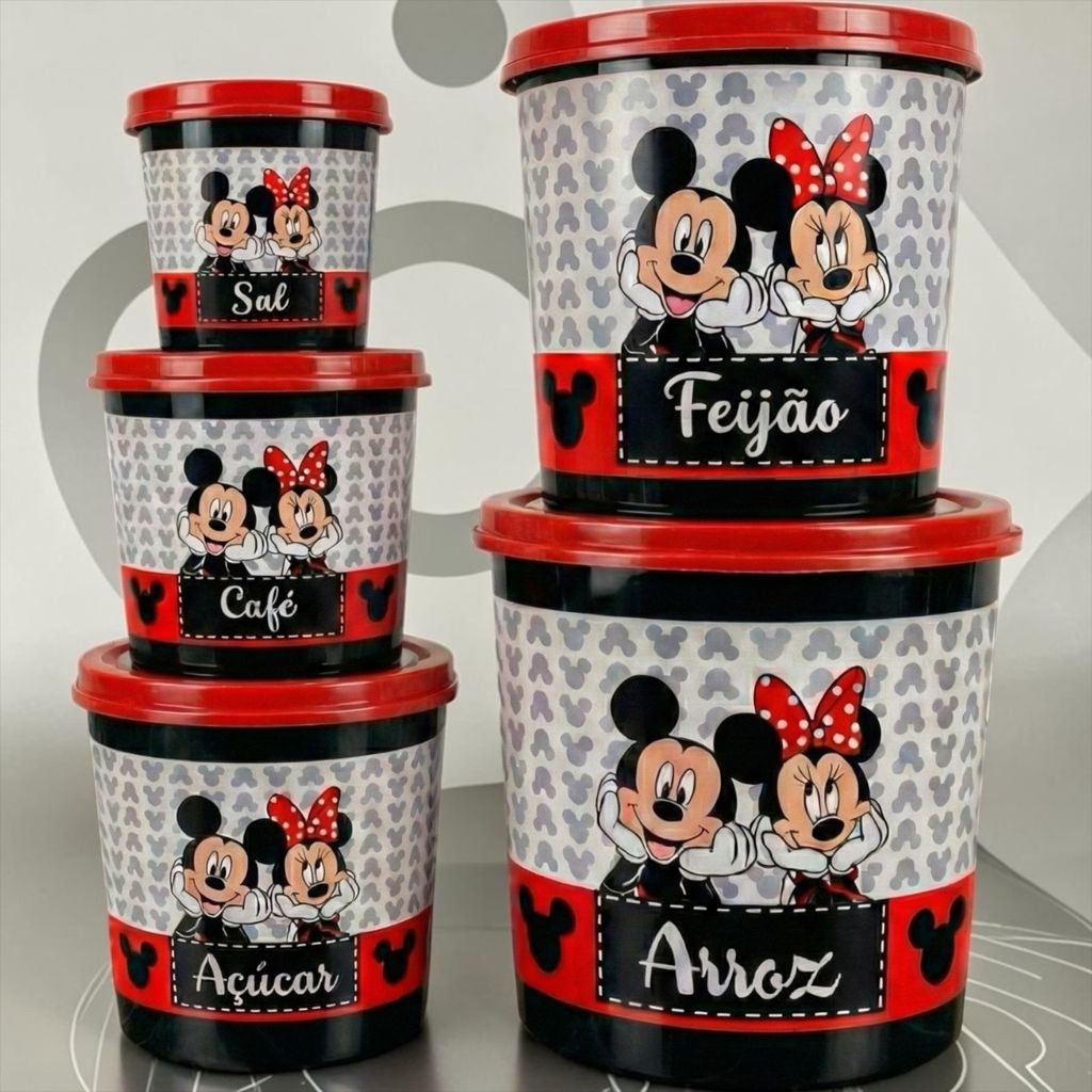 Jogo 5 Potes Organizadores De Cozinha Mickey e Min