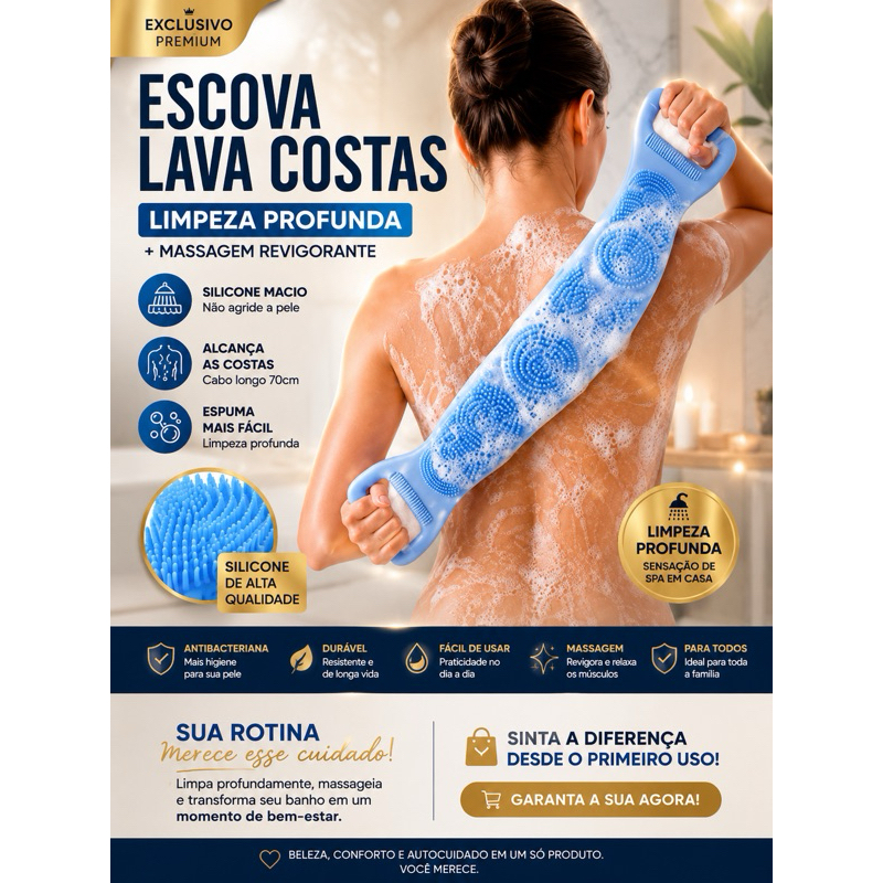 Escova Lava Costas Silicone Antibacteriana Massage