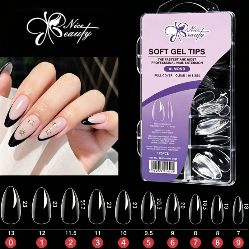 KIT120 Postiças de Unha Soft Gel Almond Transpare