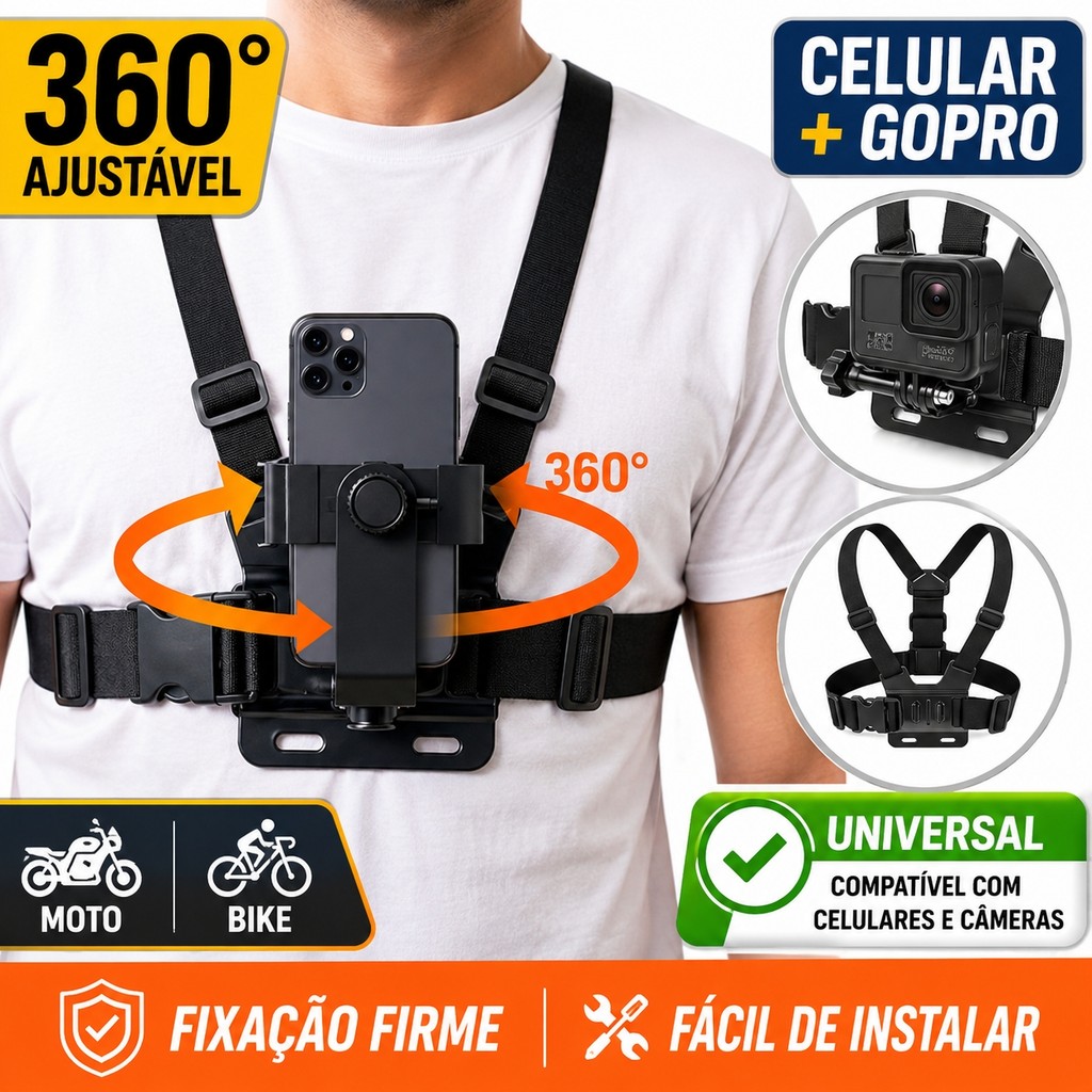 Suporte Peitoral Ajustável Para Celular GoPro Mot