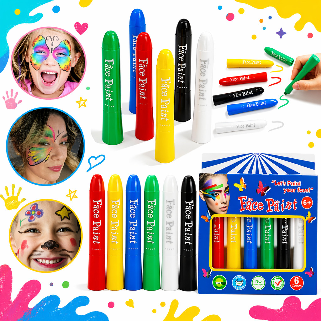 Kit Pintura Facial Infantil 6 Cores Caneta Laváve