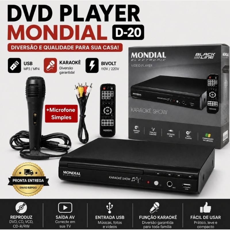 Aparelho de DVD Player Mondial D20 C/Karaok, USB R